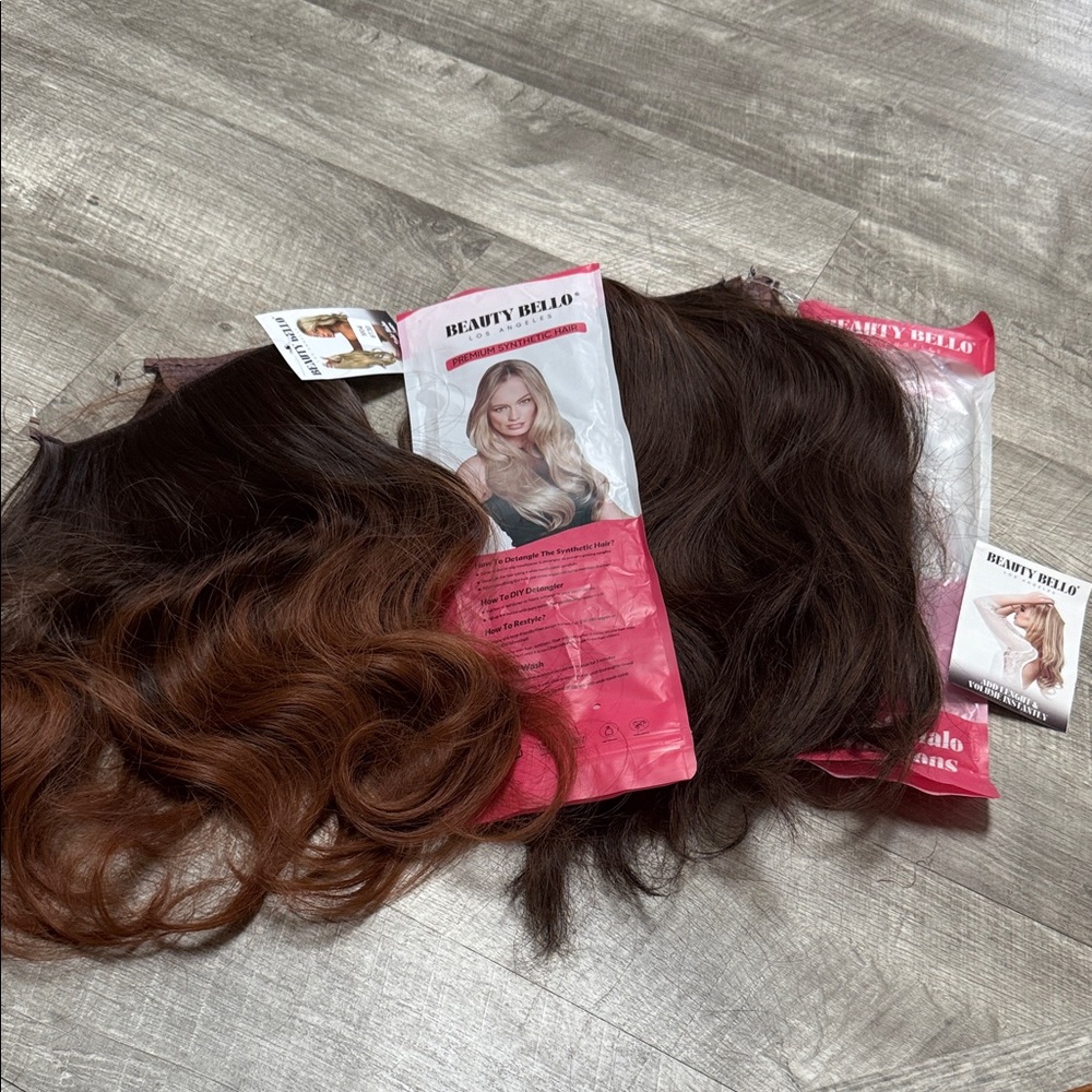 New Beuty Bello 2 Pack Auburn Brown & Hombre  Synthetic  Hair Extension Bundle